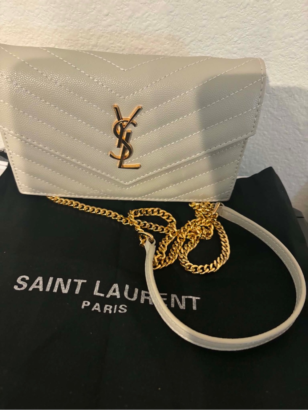 Cream Quilted Envelope Chain Crossbody